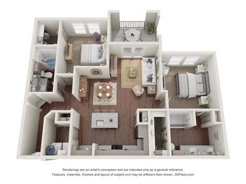 Floor plan for 2 beds, 2 baths, 1170 sqft